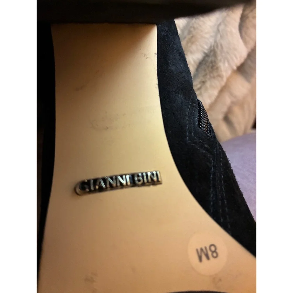 Gianni Bini Black Suede Over The Knee Block Heel Boots Womens 8M